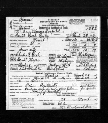 Death Certificate-Harriet Bush Bailey